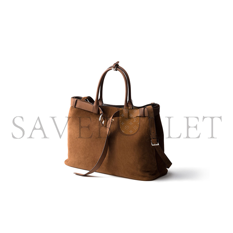 PRADA BUCKLE EMBELLISHED SUEDE LEATHER HANDBAG 2VG126 (48*34*18cm) PRADA BUCKLE EMBELLISHED SUEDE LEATHER HANDBAG 2VG126 (48*34*18cm)